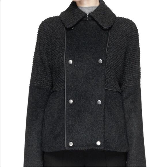 Vince. Women’s Sherpa Boucle Double Breasted Dark Carbon Charcoal Wool Coat Sz S - Picture 11 of 11